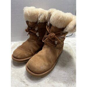 Brown Suede Shearling-Lined Womens Winter Boots Size 5